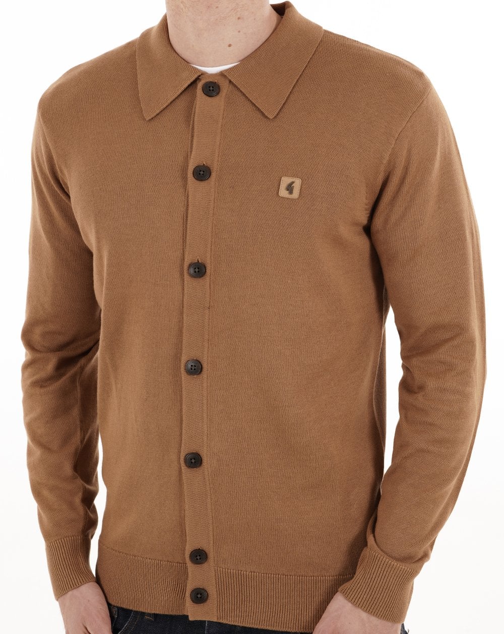 Gabicci Vintage Azima Full Button Polo Nutmeg - Image 3