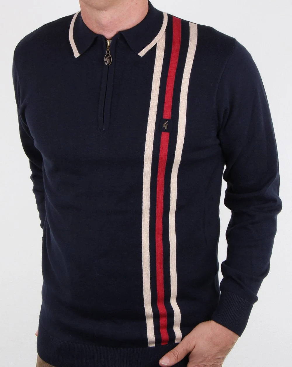 Gabicci Vintage Blade Long Sleeve Polo Navy - Image 3