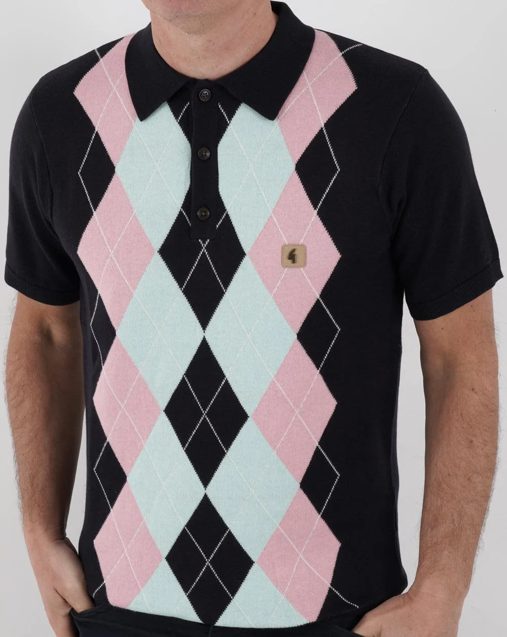 Gabicci Vintage Bogart Knitted Polo Navy/Sky/Pink - Image 3