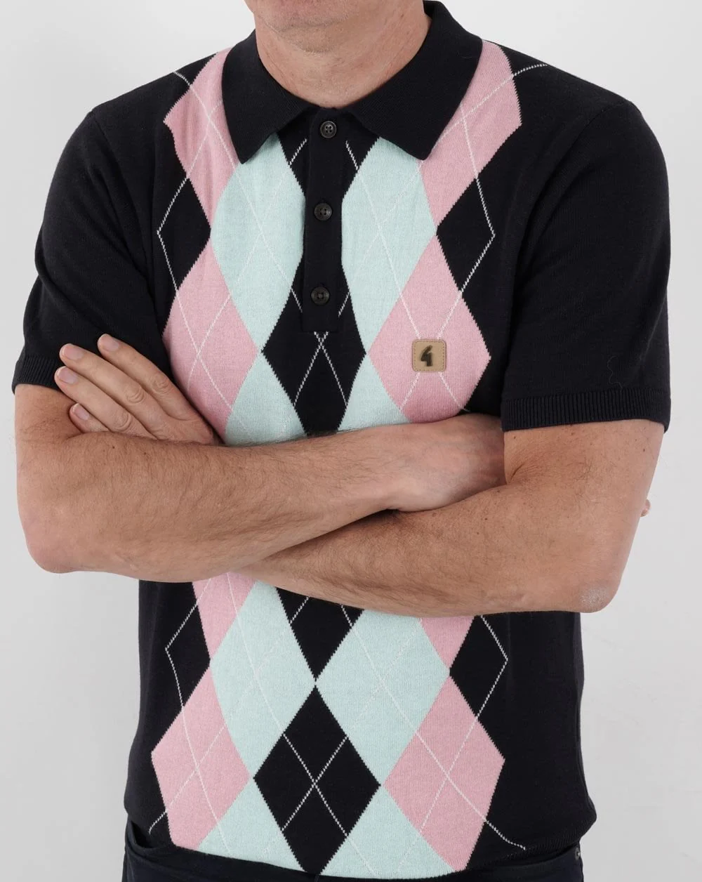 Gabicci Vintage Bogart Knitted Polo Navy/Sky/Pink - Image 4