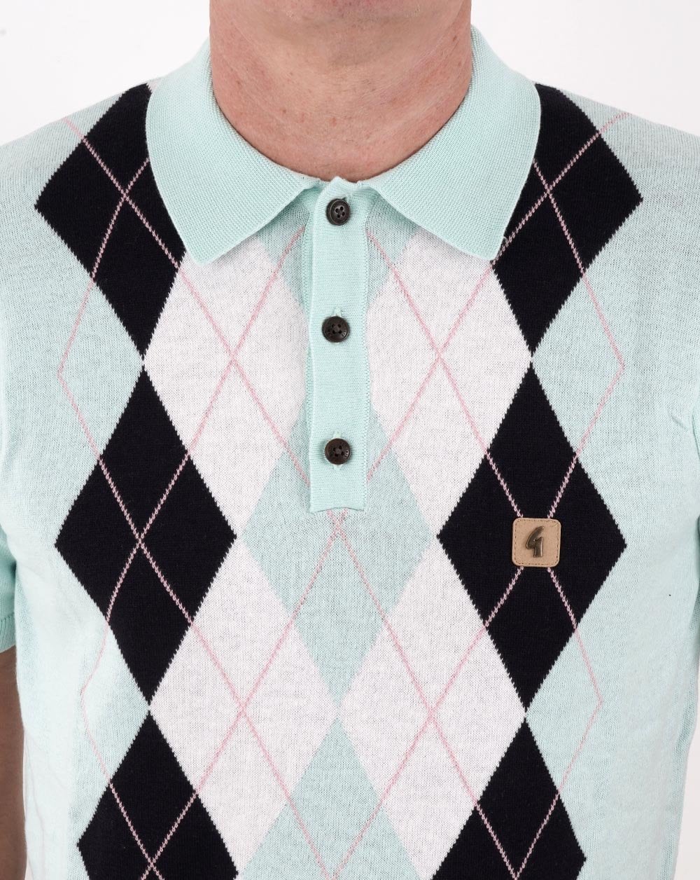 Gabicci Vintage Bogart Knitted Polo Shirt Mint- Navy - Image 2