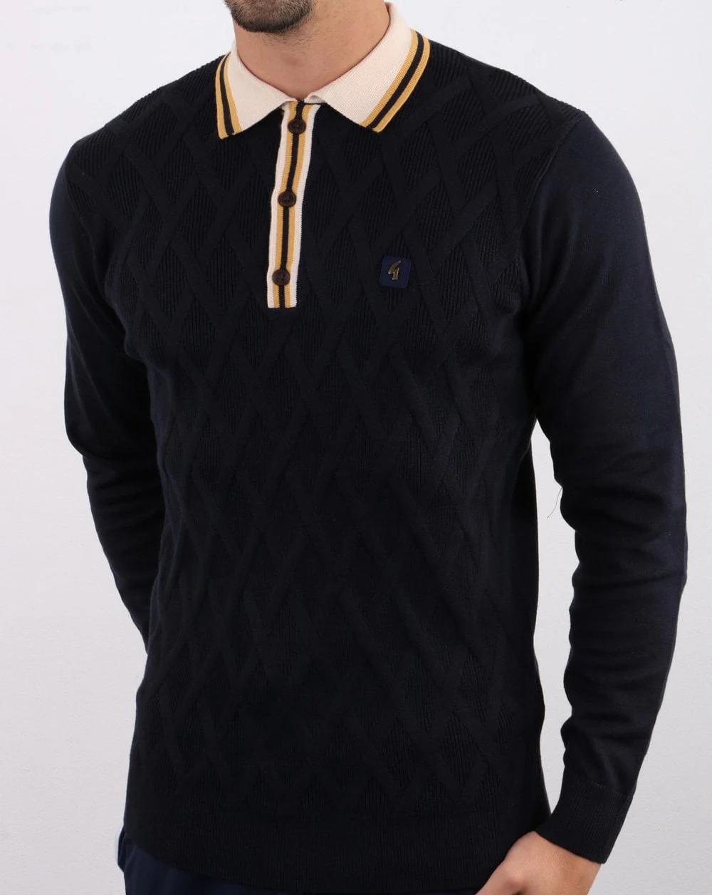 Gabicci Vintage Bretton knitted Polo Navy - Image 2