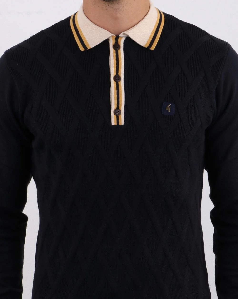 Gabicci Vintage Bretton knitted Polo Navy - Image 4