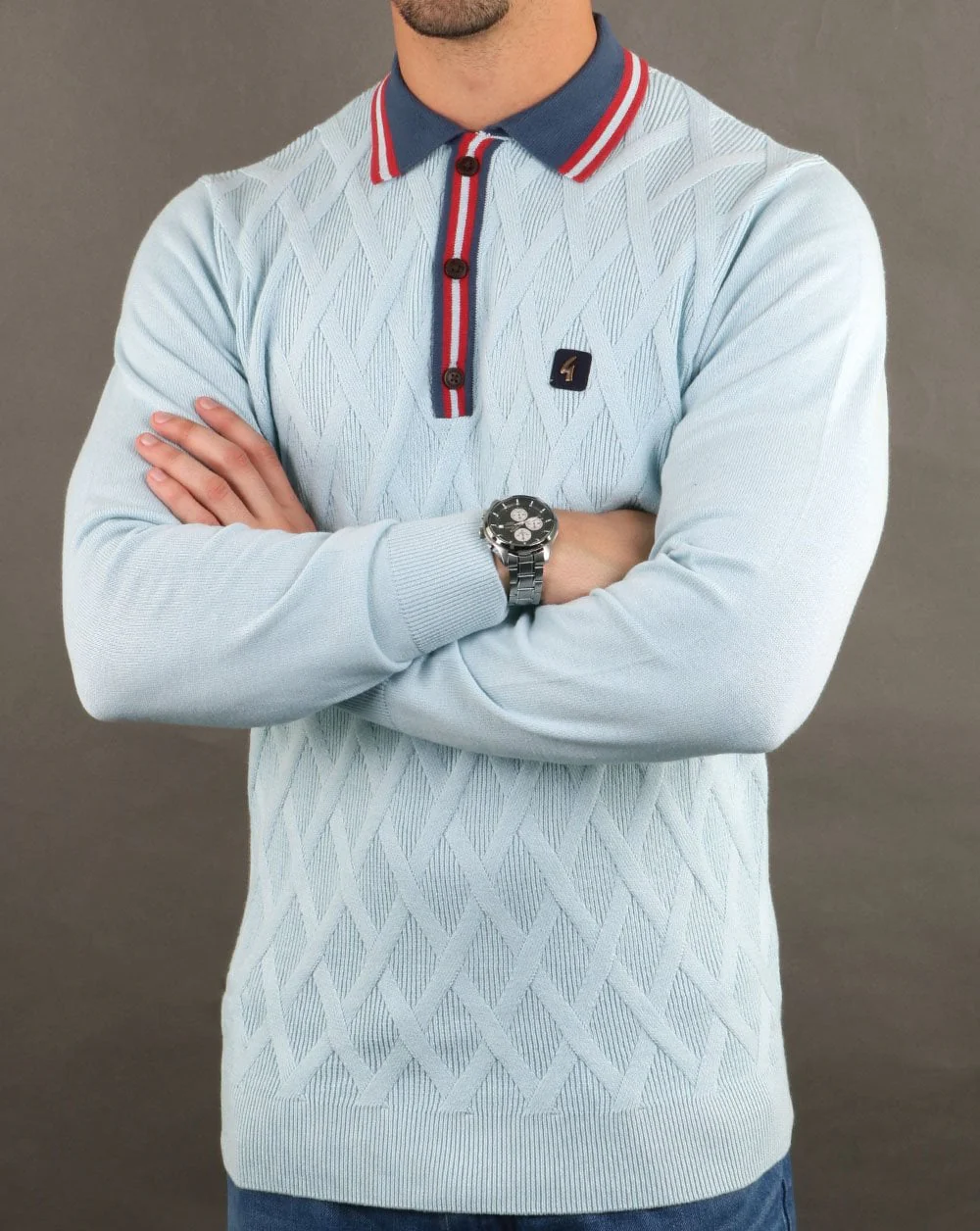 Gabicci Vintage Bretton Polo Shirt Sky Blue - Image 3