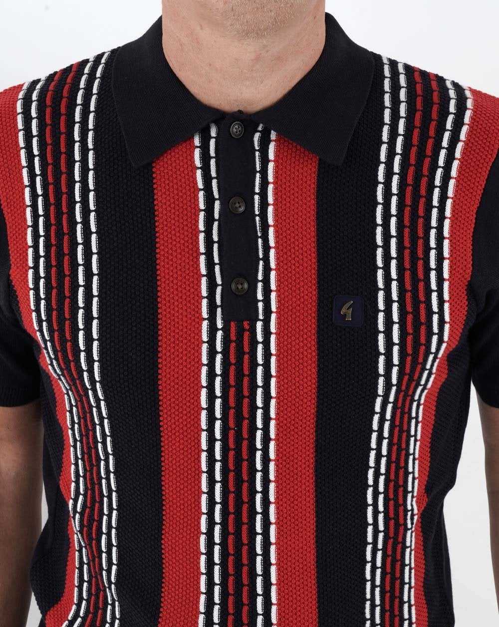 Gabicci Vintage Caan Stripe Knitted Polo Navy/Red/White - Image 2