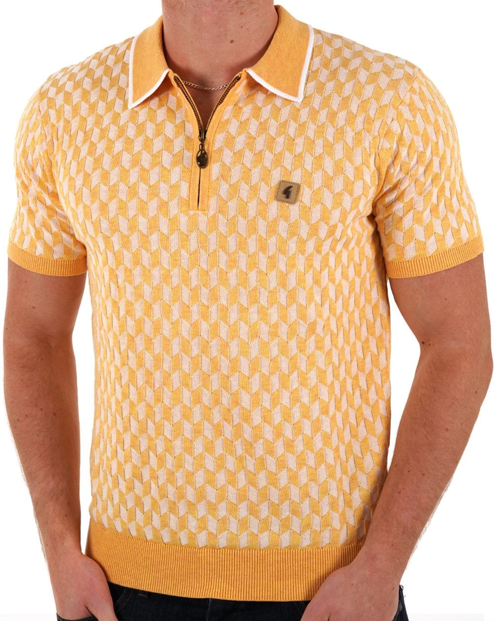 Gabicci Vintage Carter Knit 1/4 Zip Polo Pineapple - Image 2