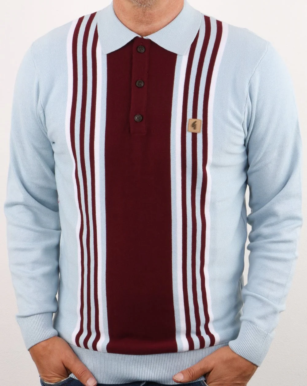 Gabicci Vintage Claret/Sky Blue knitted polo