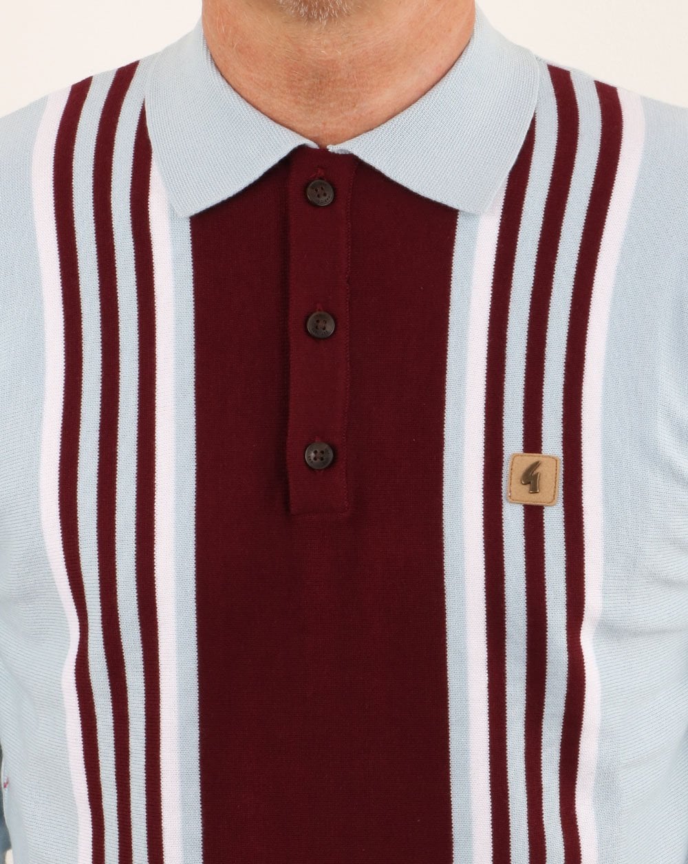 Gabicci Vintage Claret/Sky Blue knitted polo - Image 2