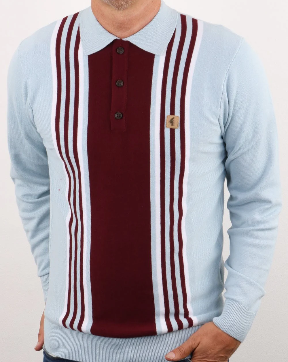Gabicci Vintage Claret/Sky Blue knitted polo - Image 3