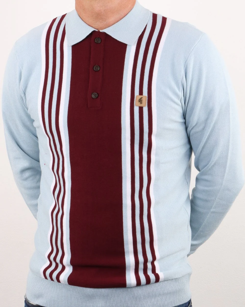 Gabicci Vintage Claret/Sky Blue knitted polo - Image 4