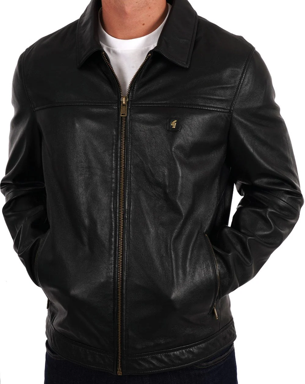 Gabicci Vintage Collared Leather Jacket Black - Image 2