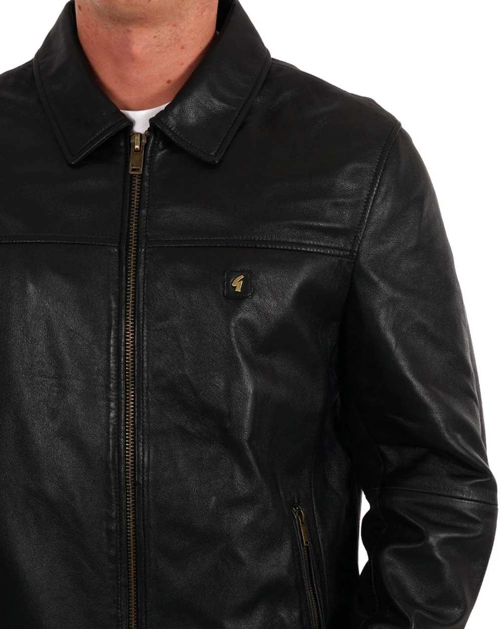 Gabicci Vintage Collared Leather Jacket Black - Image 3