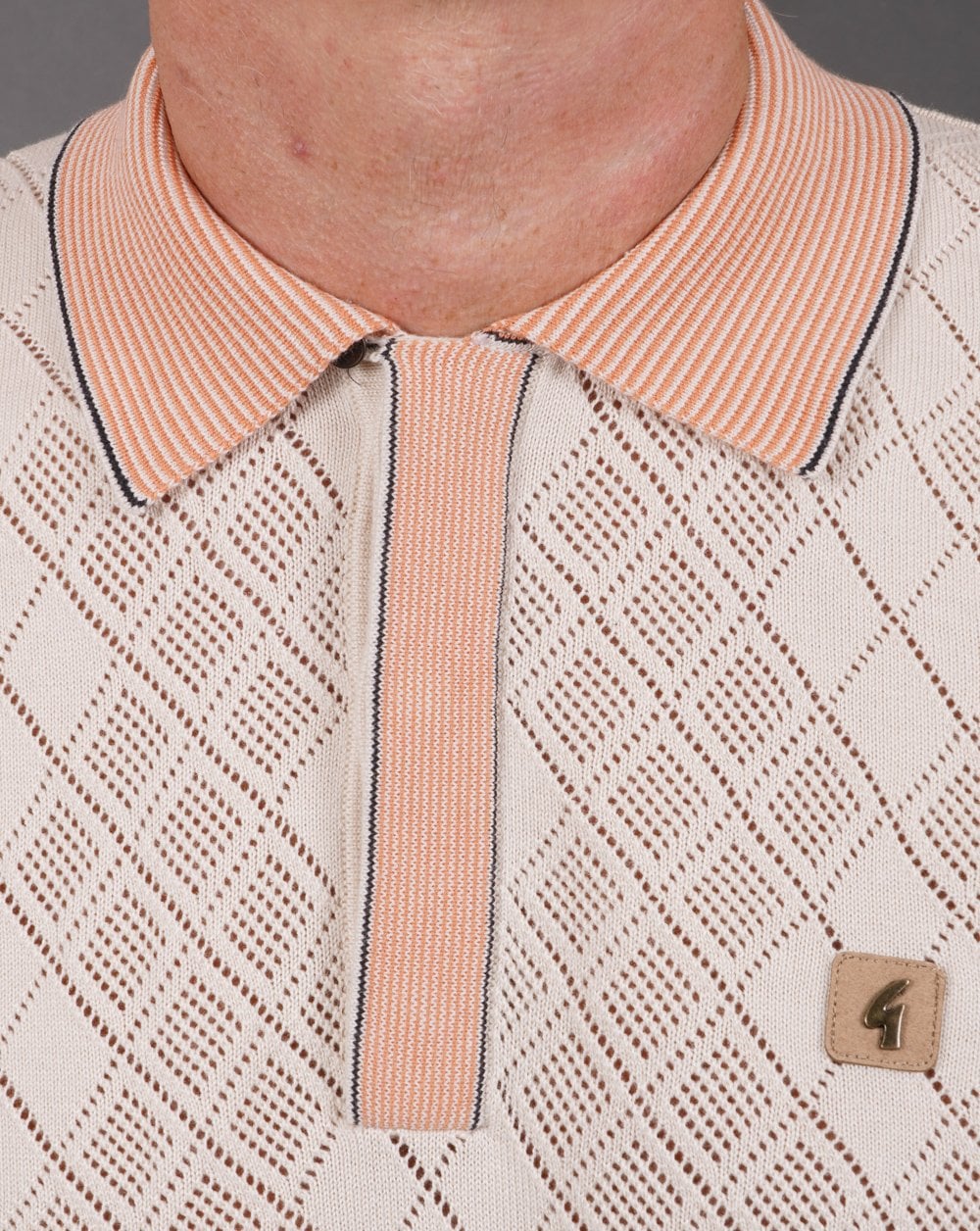 Gabicci Vintage Dafoe Knit Polo Cream peach - Image 2