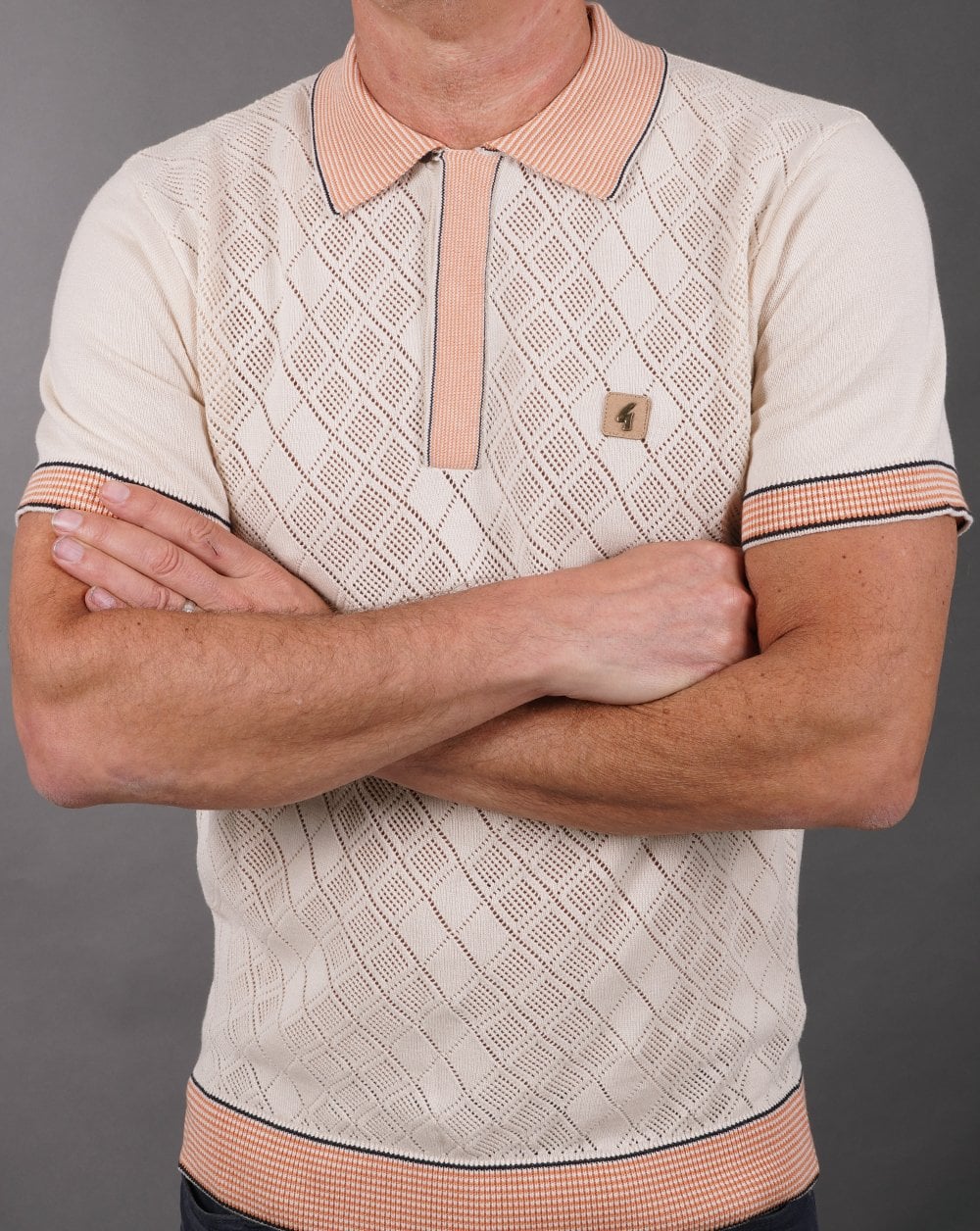Gabicci Vintage Dafoe Knit Polo Cream peach - Image 3