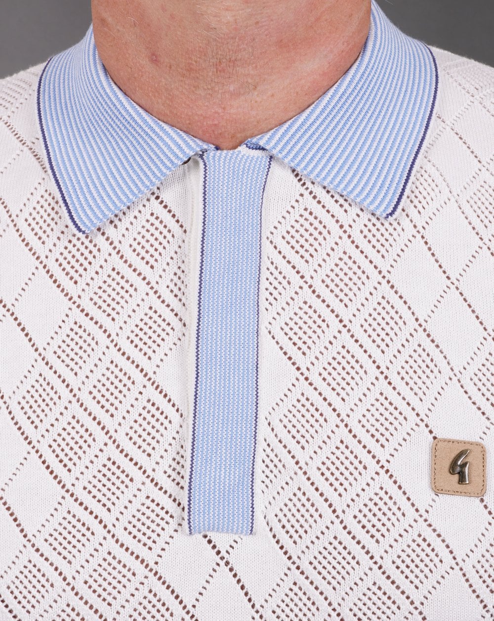 Gabicci Vintage Dafoe Knit Polo White Sky - Image 2