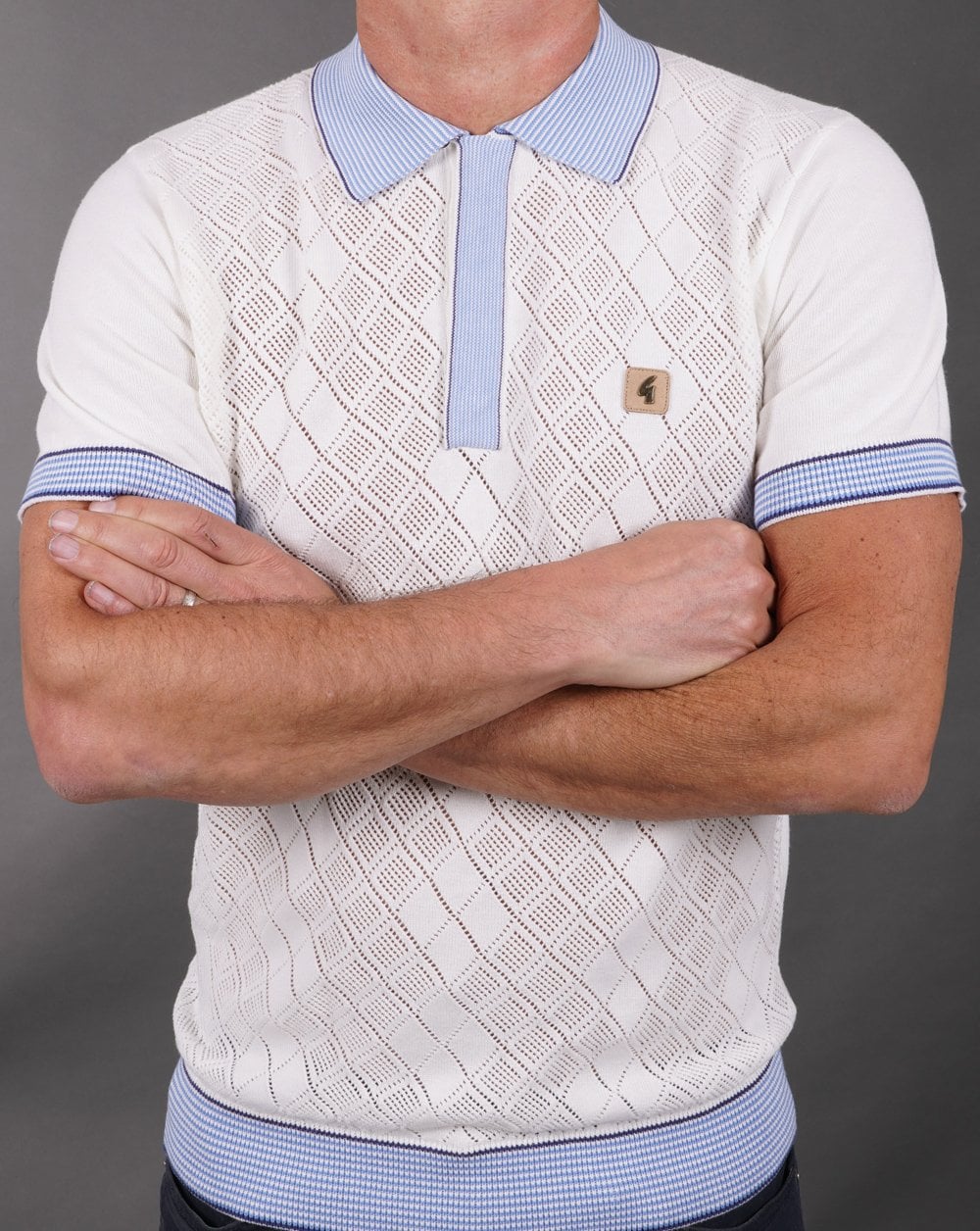 Gabicci Vintage Dafoe Knit Polo White Sky - Image 3