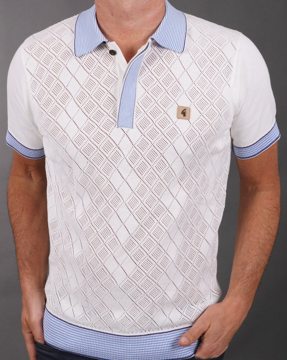Gabicci Vintage Dafoe Knit Polo White Sky - Image 4