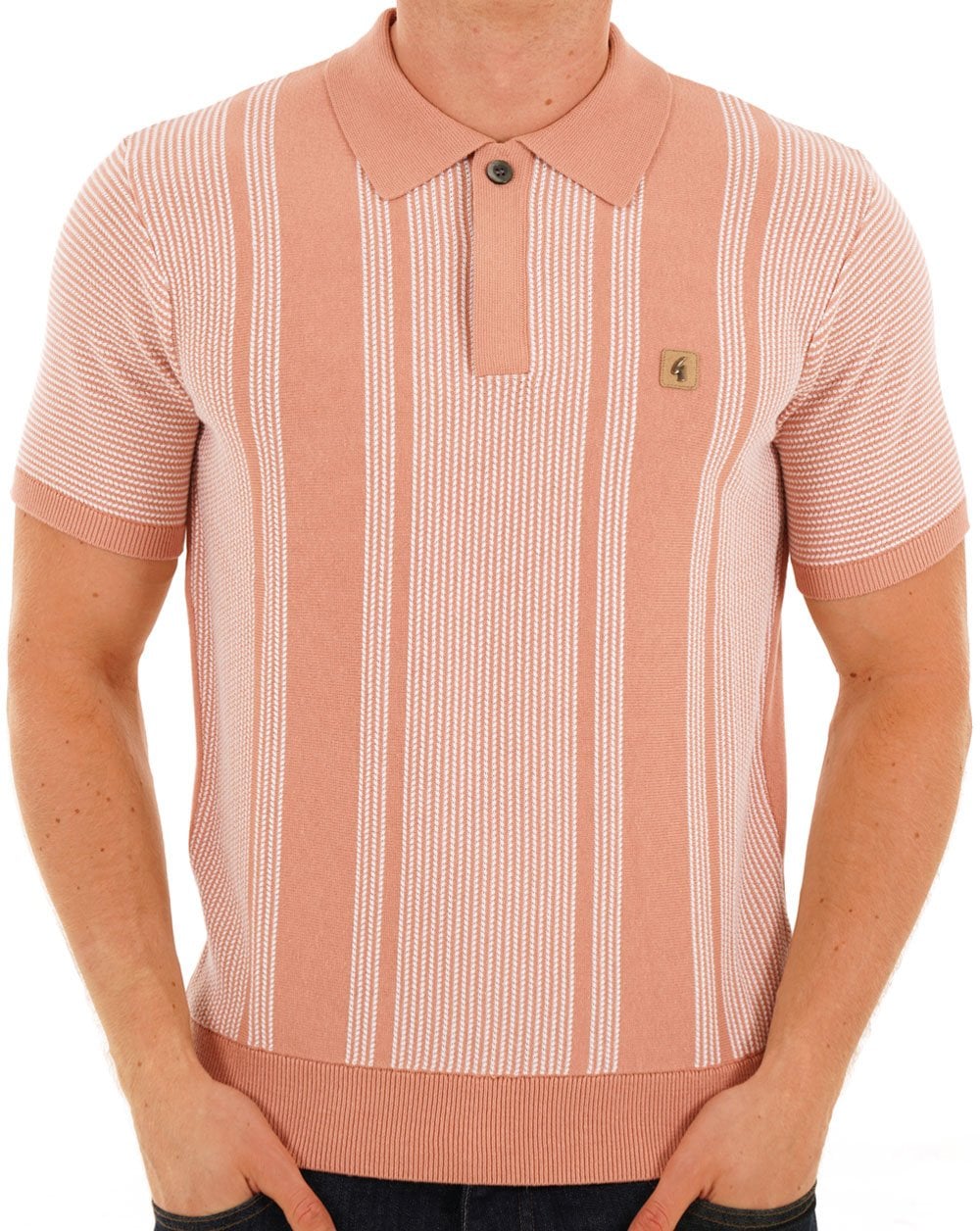 Gabicci Vintage Dante Knitted Polo Peach - Image 3
