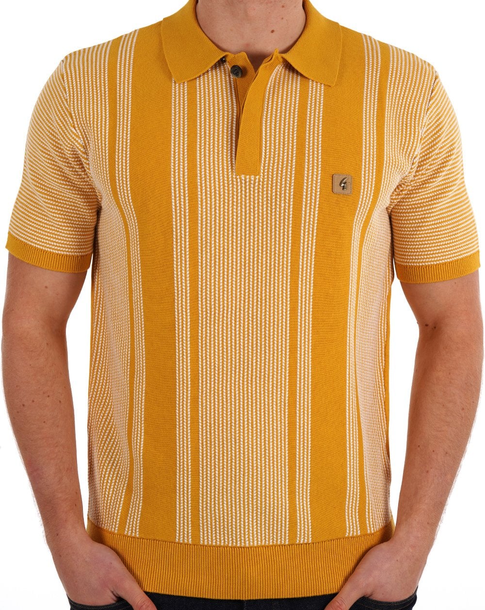 Gabicci Vintage Dante Knitted Polo Yellow - Image 3