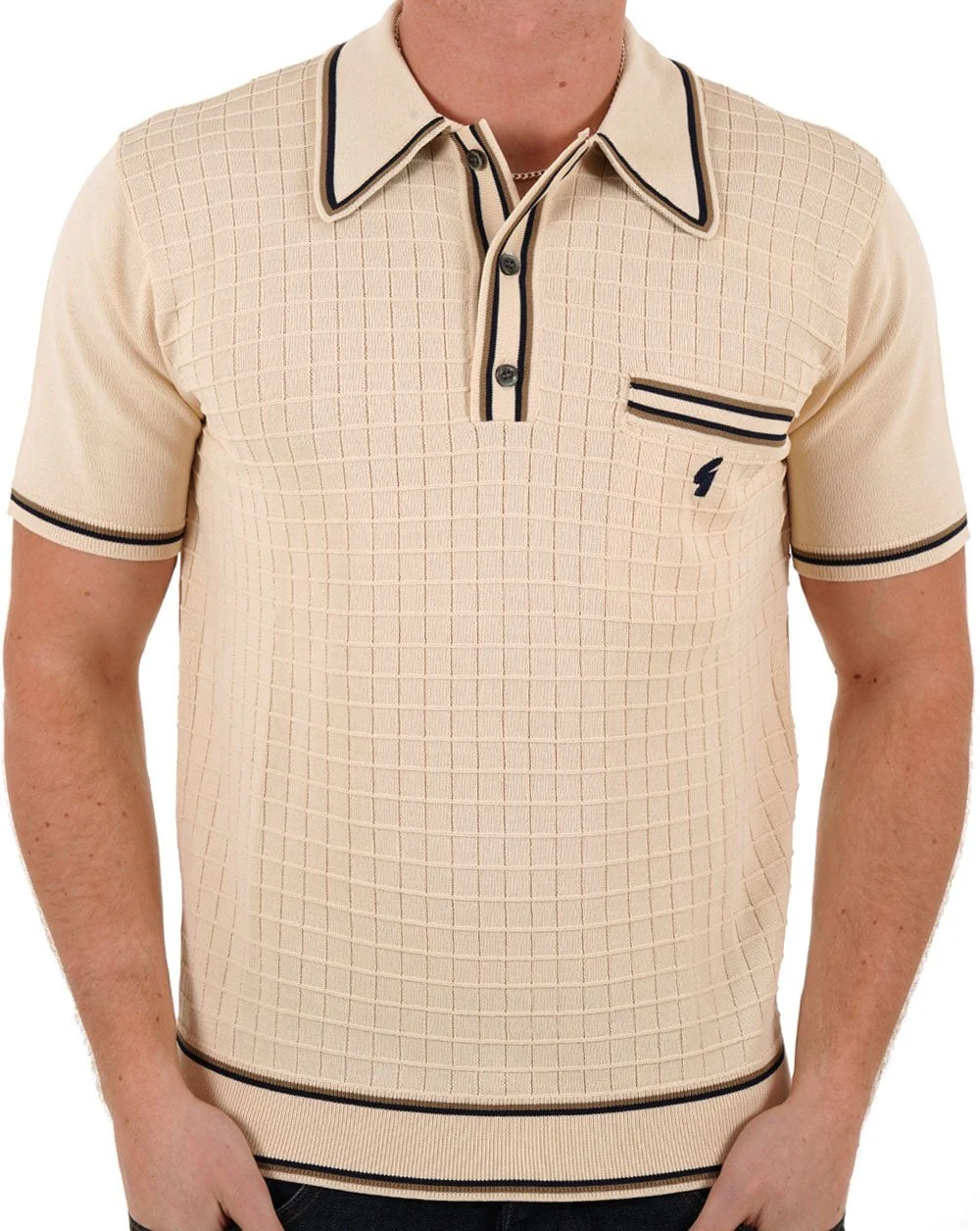 Gabicci Vintage Dario Knitted Polo Cream - Image 3