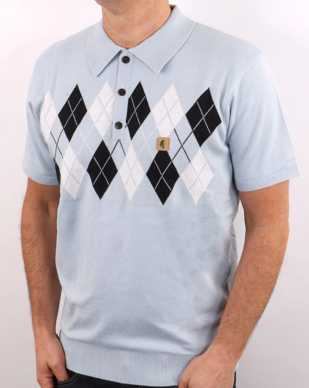Gabicci Vintage Diamond Argyle Knit Sky
