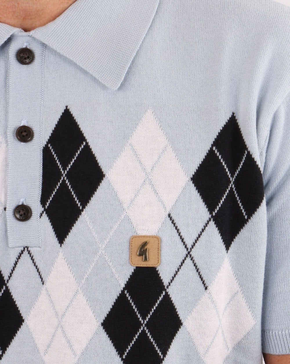 Gabicci Vintage Diamond Argyle Knit Sky - Image 2