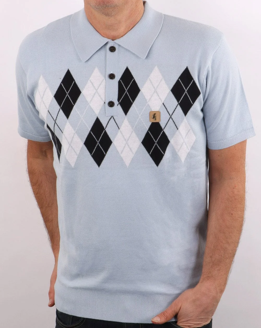 Gabicci Vintage Diamond Argyle Knit Sky - Image 3