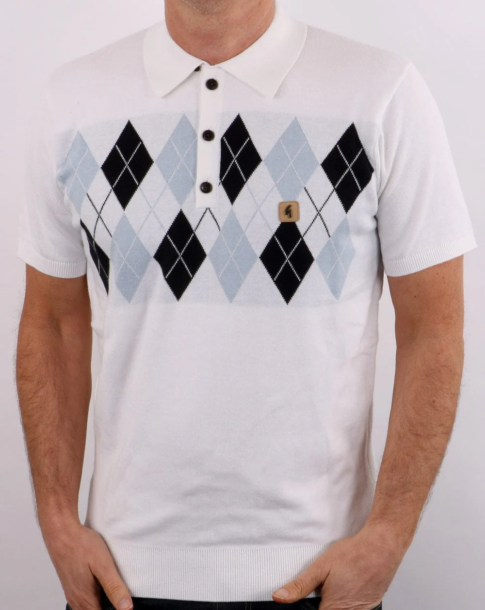 Gabicci Vintage Diamond Argyle Knit White