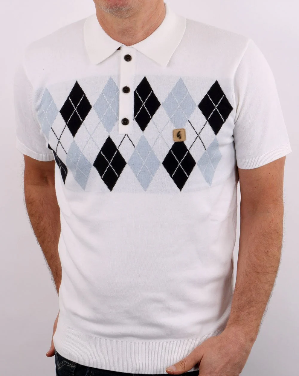 Gabicci Vintage Diamond Argyle Knit White - Image 3