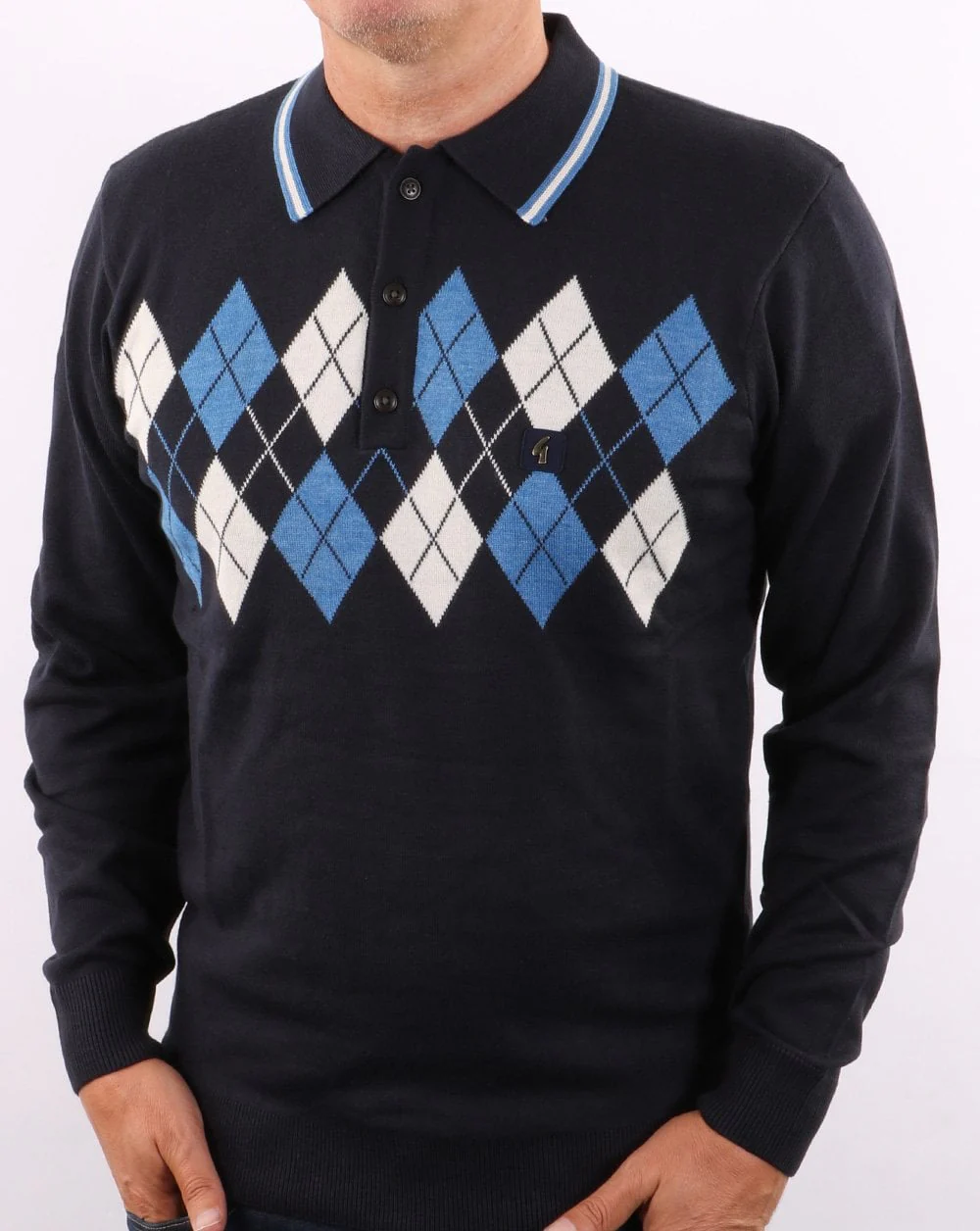Gabicci Vintage Diamond Knitted Polo Navy