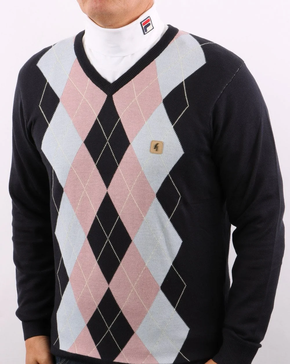 Gabicci Vintage Diamond V-Neck Knit Navy/Sky/Pink - Image 2