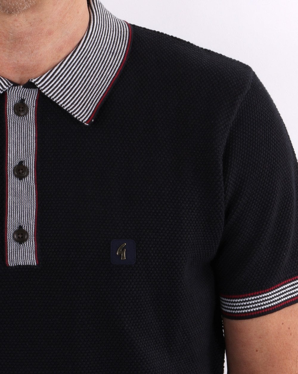 Gabicci Vintage Dicaprio Knitted Polo Navy - Image 2