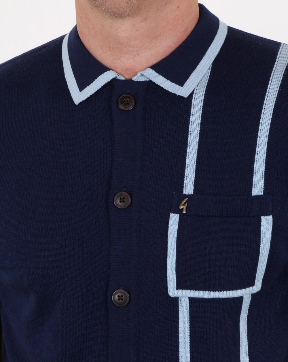 Gabicci Vintage Enquirer Short Sleeve Cardigan Surf Blue - Image 2