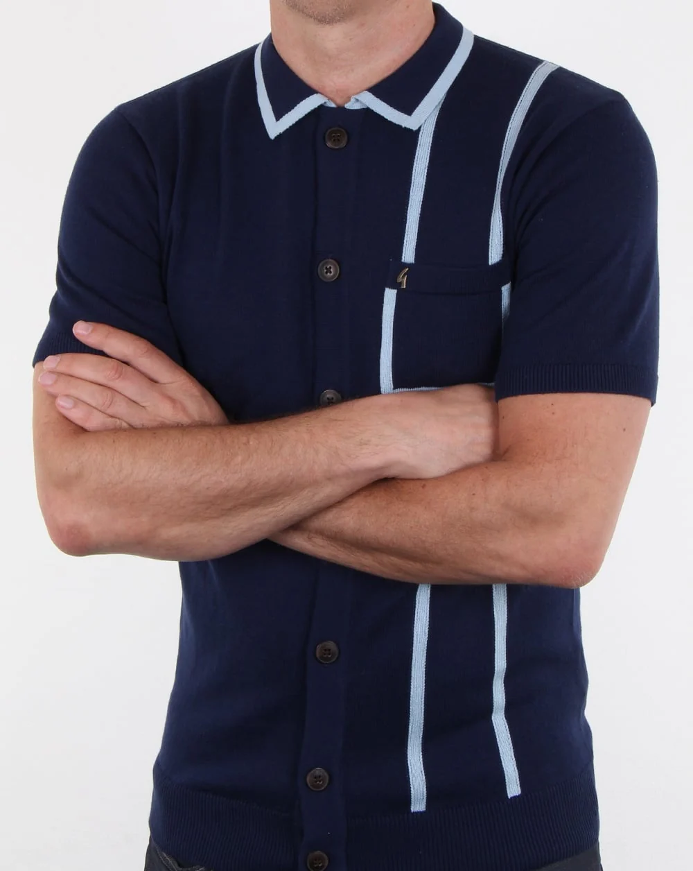 Gabicci Vintage Enquirer Short Sleeve Cardigan Surf Blue - Image 3
