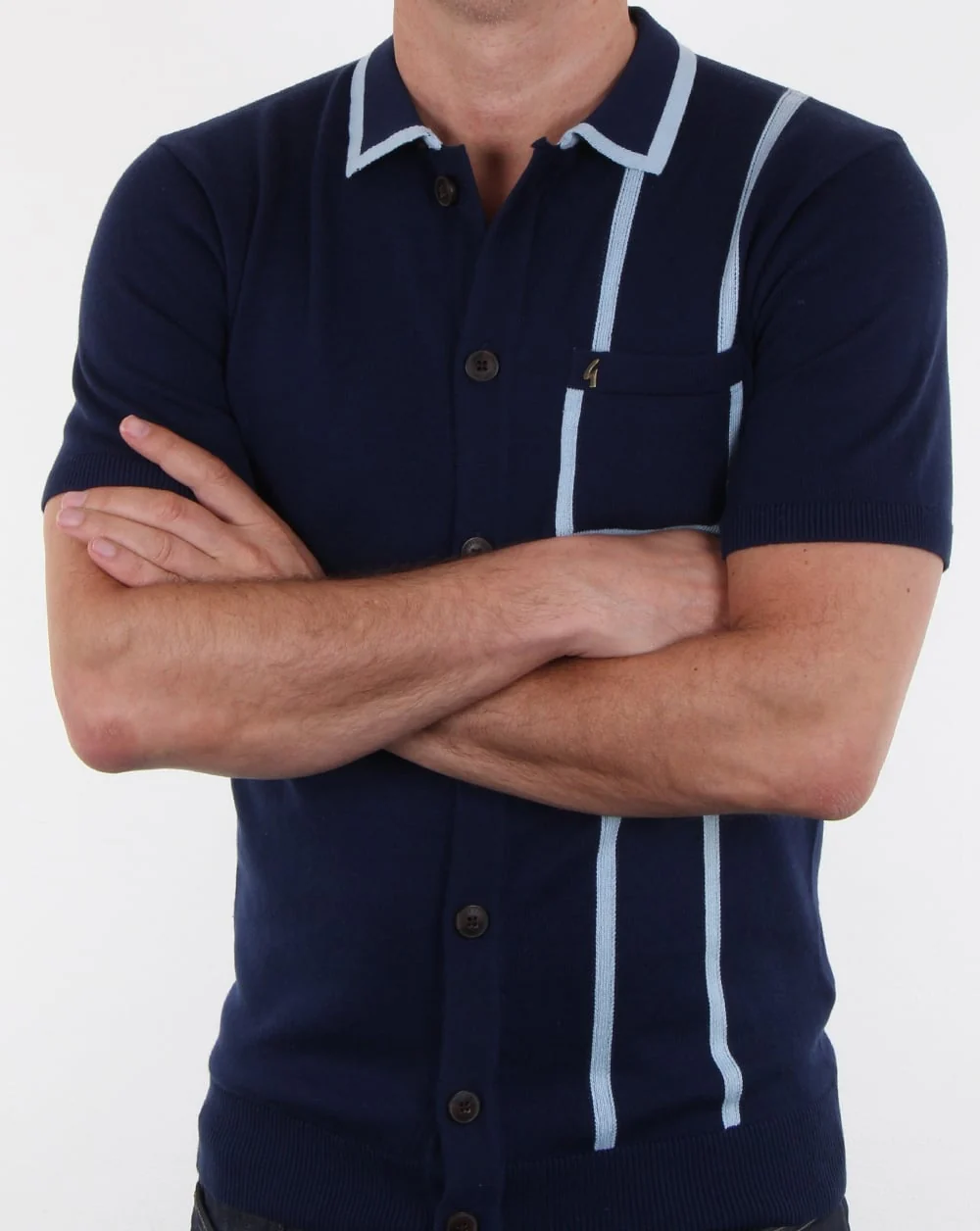 Gabicci Vintage Enquirer Short Sleeve Cardigan Surf Blue - Image 4