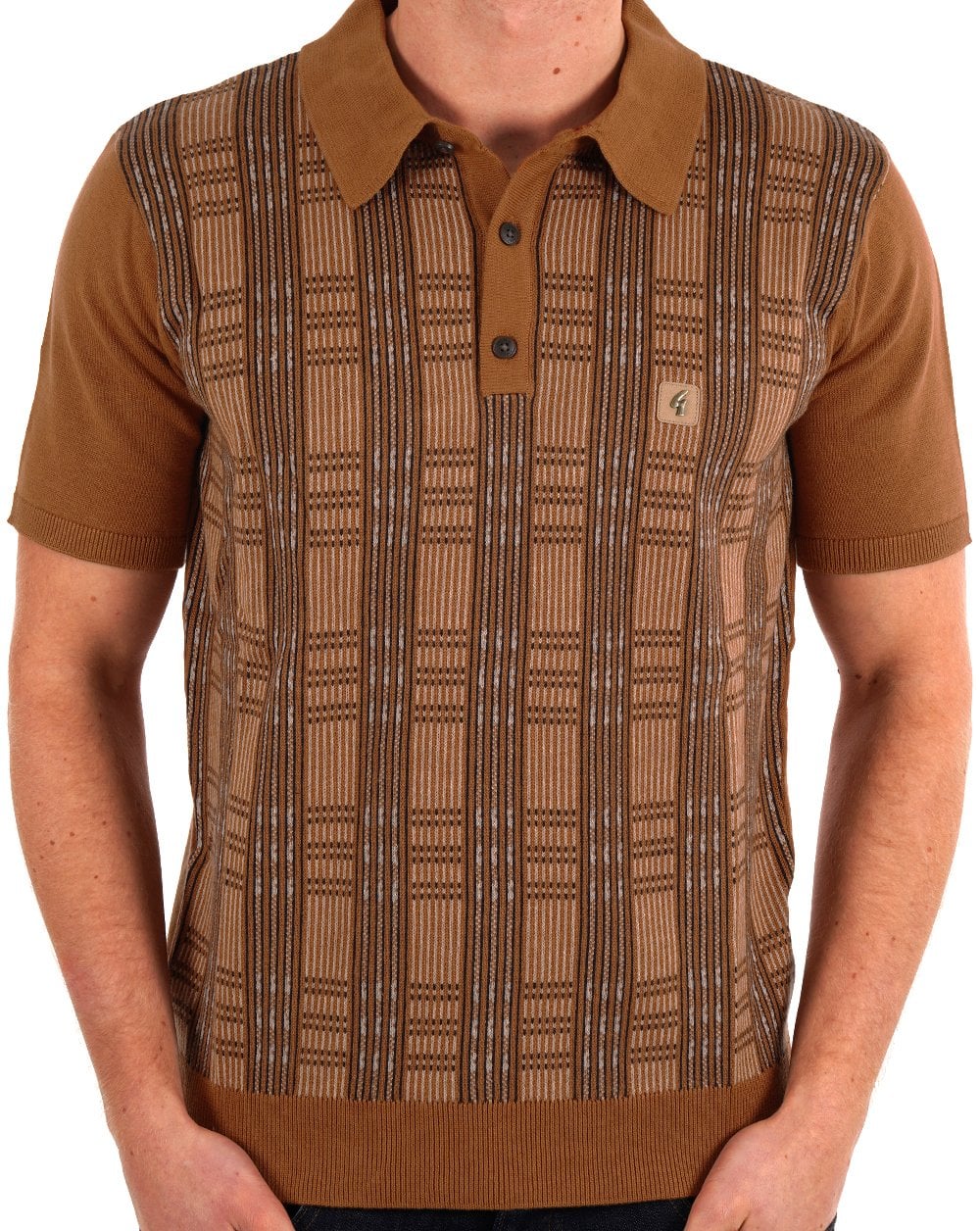 Gabicci Vintage Enrico Knitted Polo Walnut - Image 3