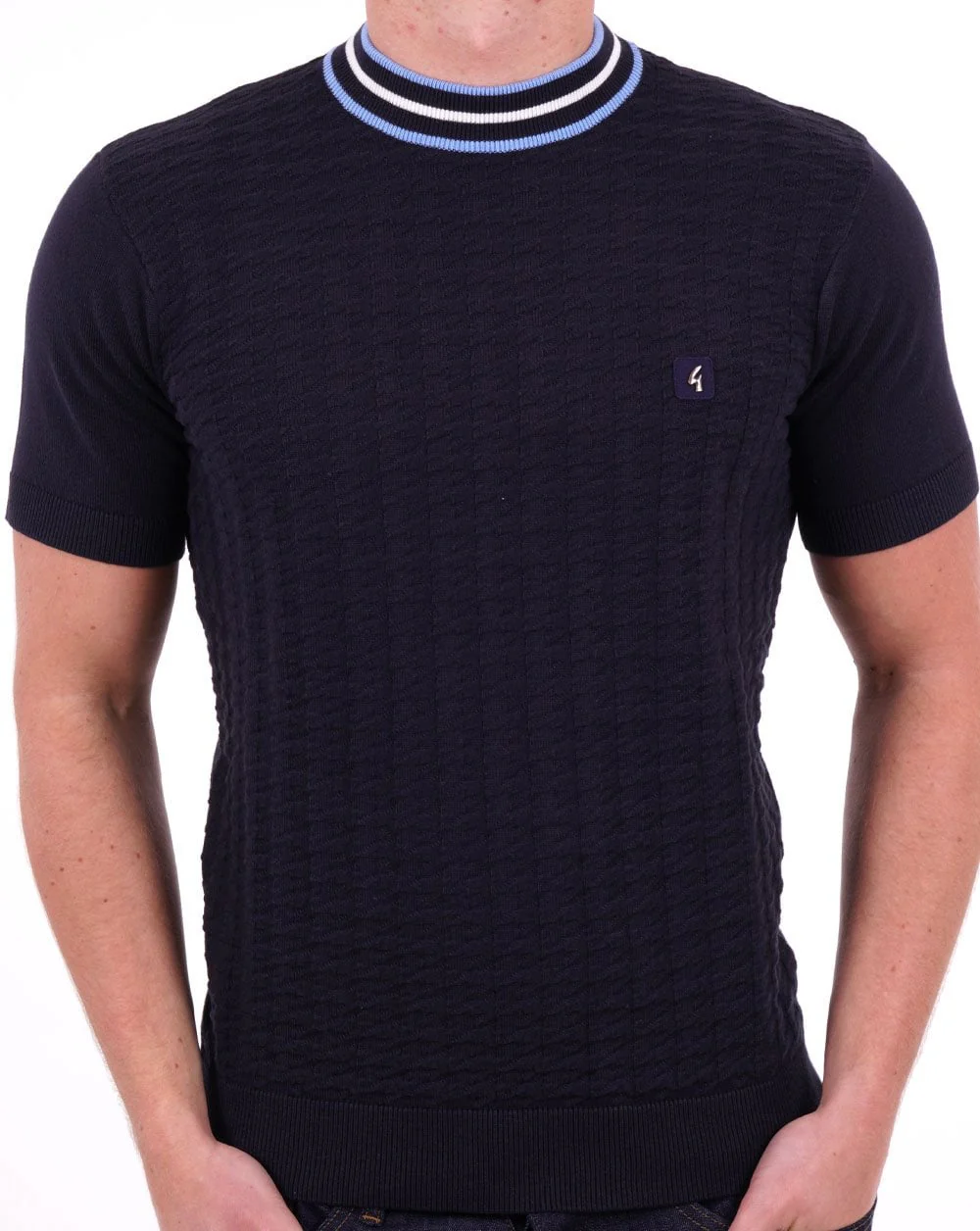 Gabicci Vintage Feltnor Turtle Neck Knit Tee Navy - Image 3