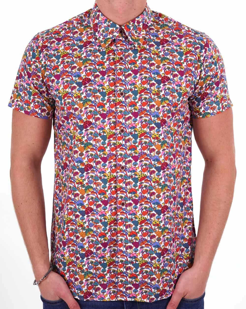Gabicci Vintage Fincher Mushroom Print SS Shirt Siena