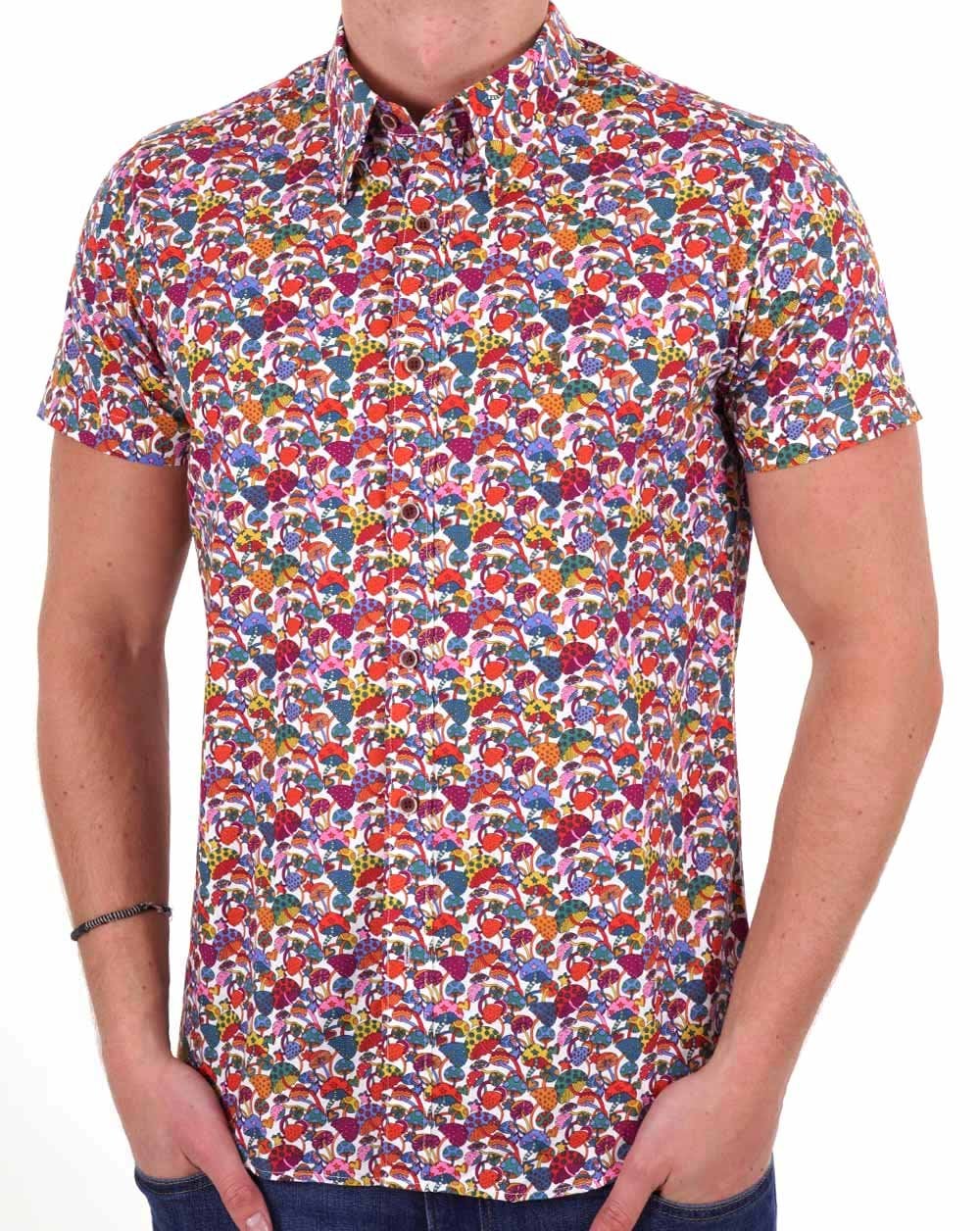 Gabicci Vintage Fincher Mushroom Print SS Shirt Siena - Image 3