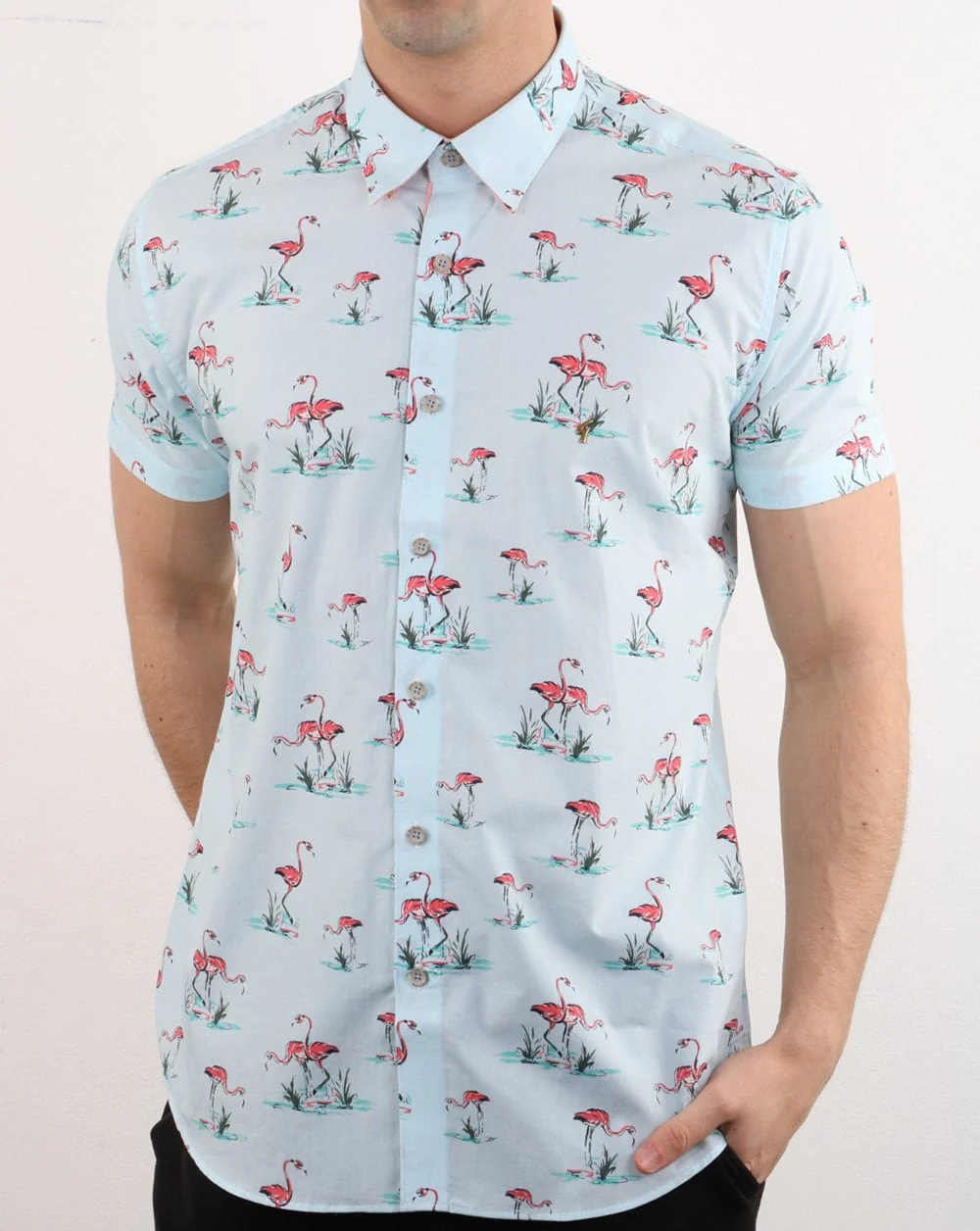 Gabicci Vintage Flamingo Shirt Sky Blue - Image 2