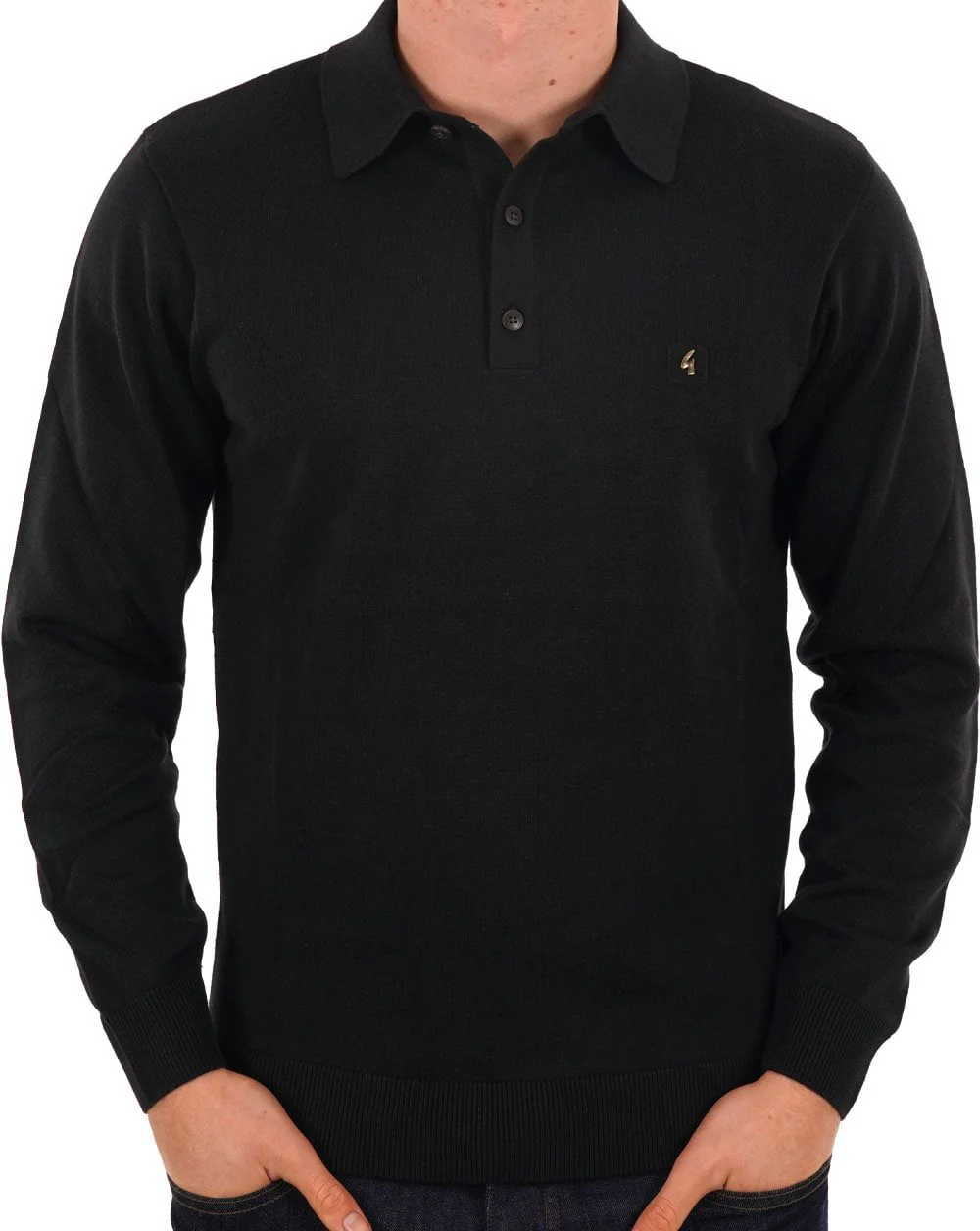 Gabicci Vintage Francesco Knitted Polo Black - Image 3