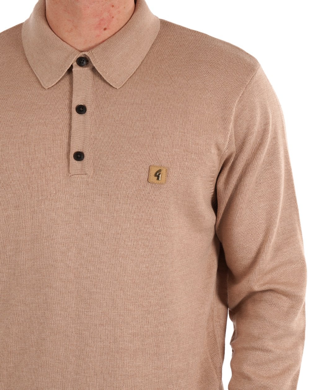 Gabicci Vintage Francesco Knitted Polo Shirt Oat - Image 2