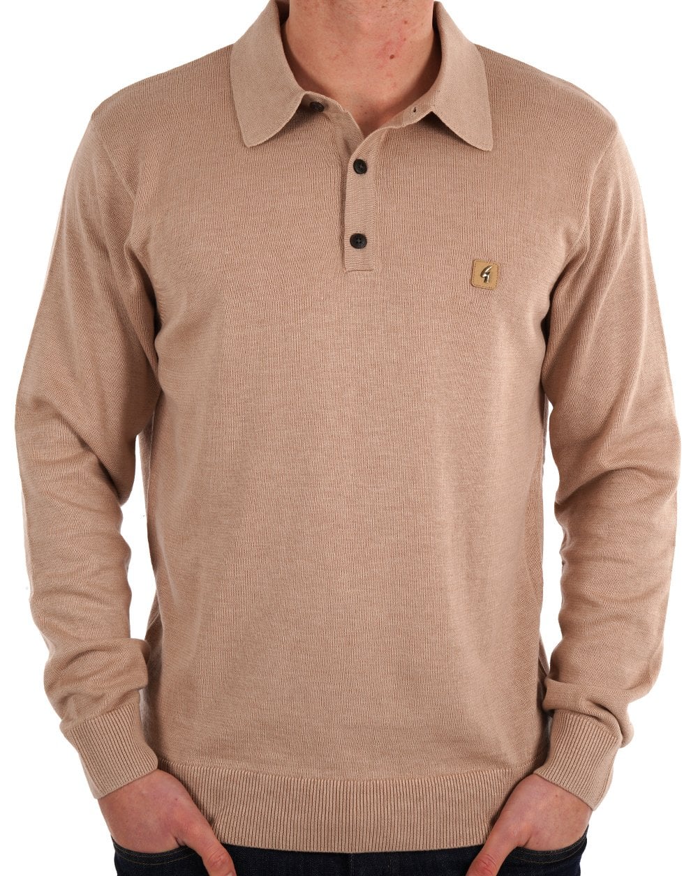 Gabicci Vintage Francesco Knitted Polo Shirt Oat - Image 3