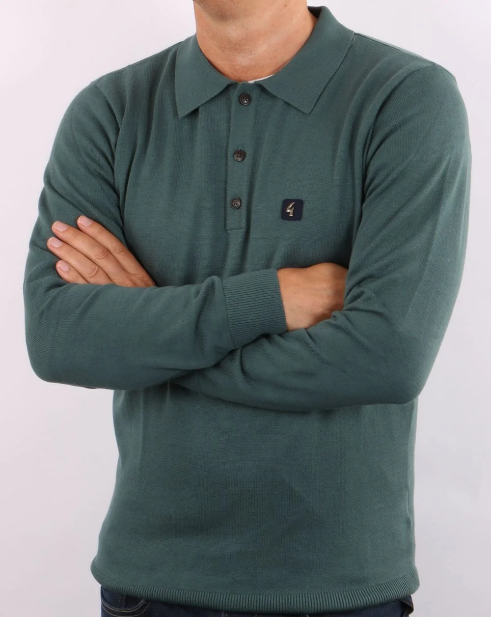 Gabicci Vintage Francesco Knitted Polo Teal Green - Image 4