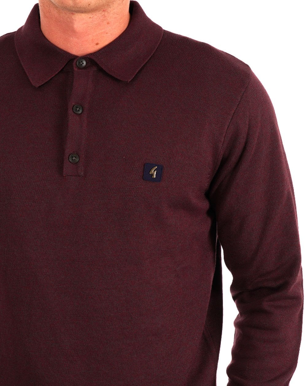 Gabicci Vintage Francesco LS Knitted Polo Berry - Image 2