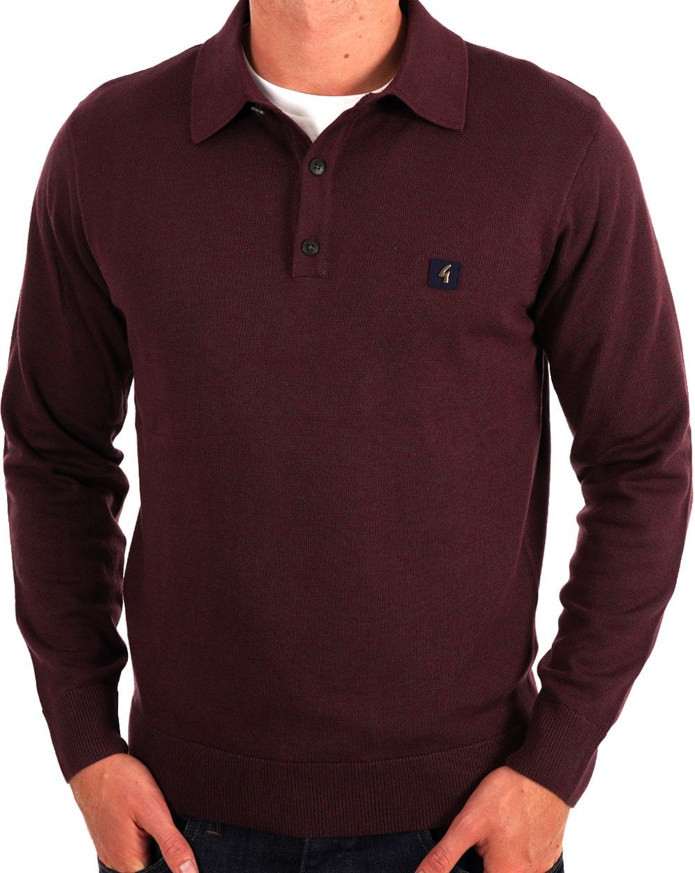 Gabicci Vintage Francesco LS Knitted Polo Berry - Image 3