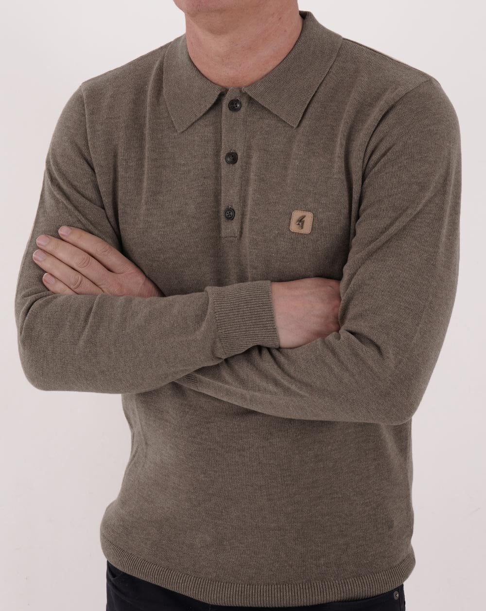 Gabicci Vintage Francesco LS Knitted Polo Elmwood - Image 3