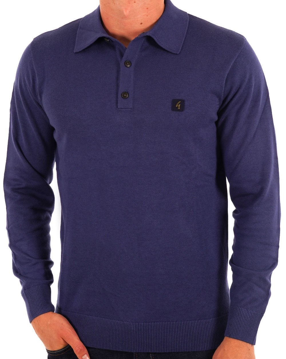 Gabicci Vintage Francesco LS Knitted Polo Insignia Blue - Image 3