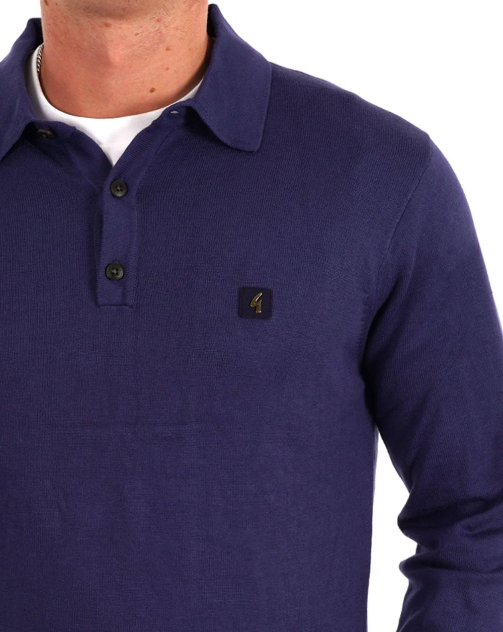 Gabicci Vintage Francesco LS Knitted Polo Storm Blue - Image 2