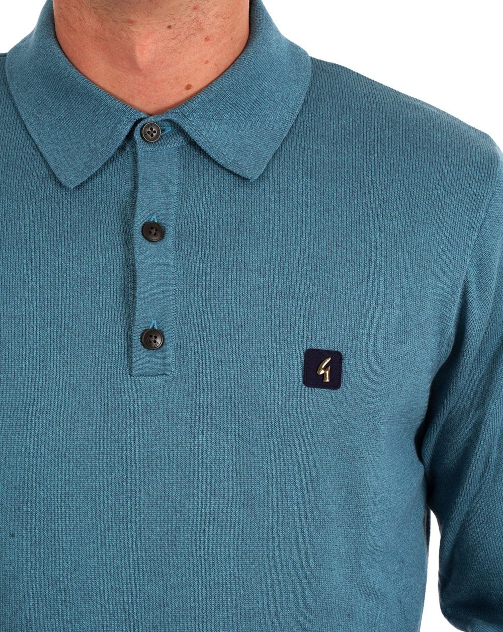 Gabicci Vintage Francesco LS Knitted Polo Teal - Image 2